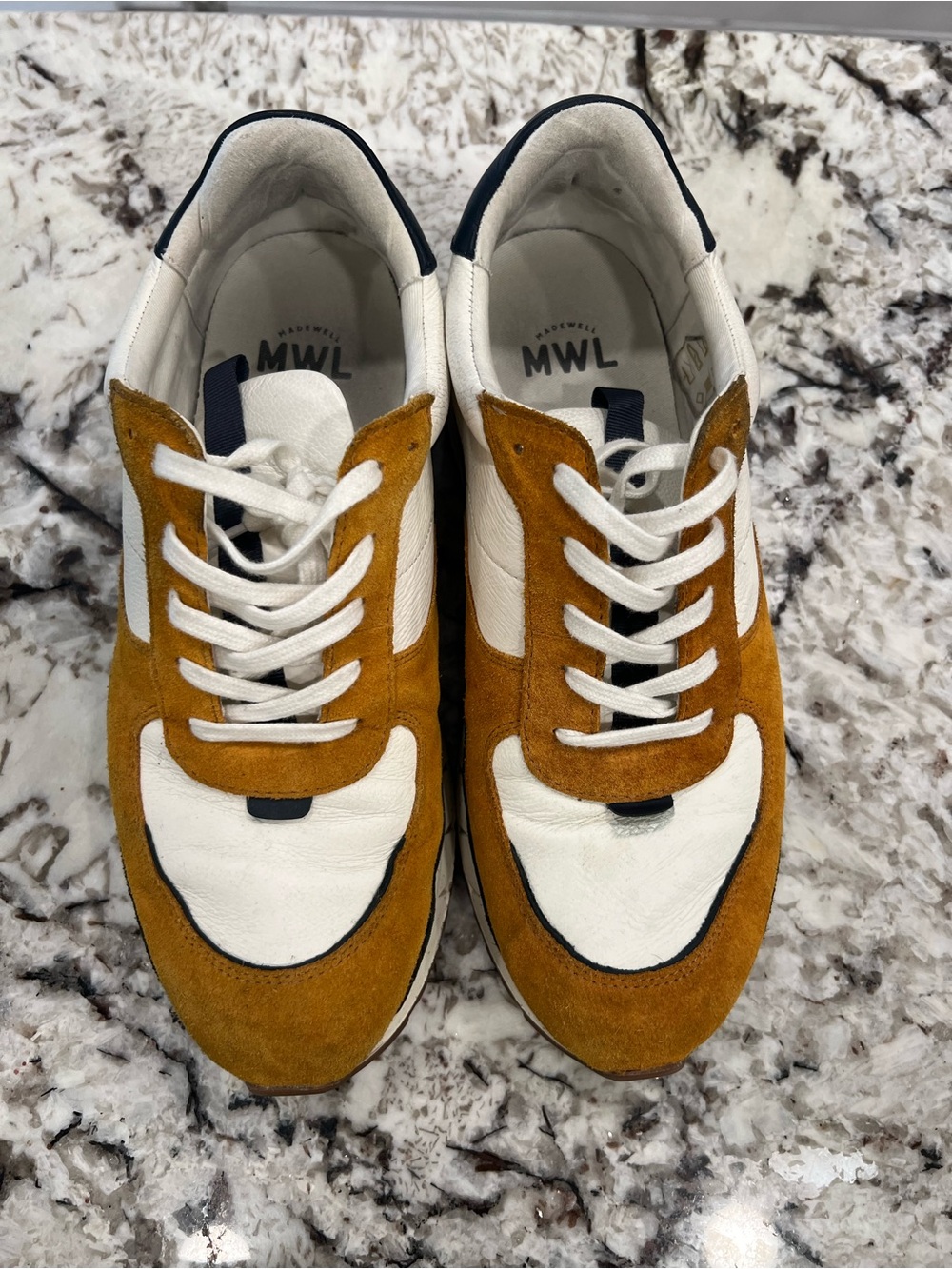 Madewell Men’s White & Mustard Suede Athletic Sneakers